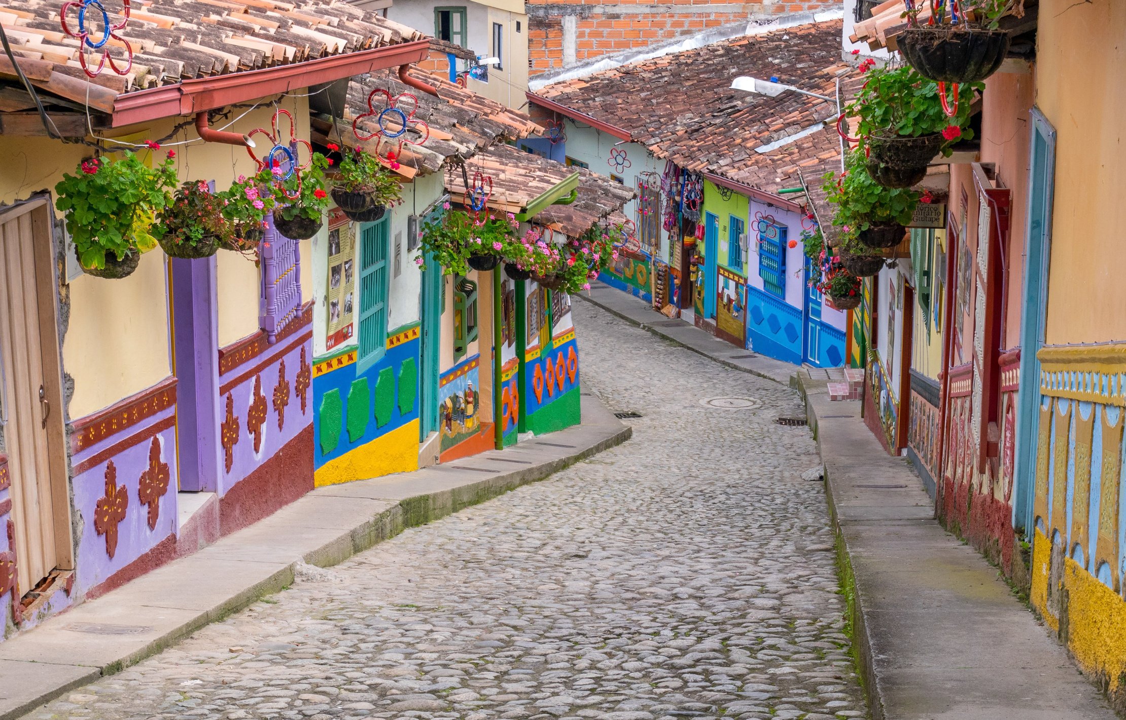 Guatape, Colombia. Typically colourful buildings in Guatape Colombia